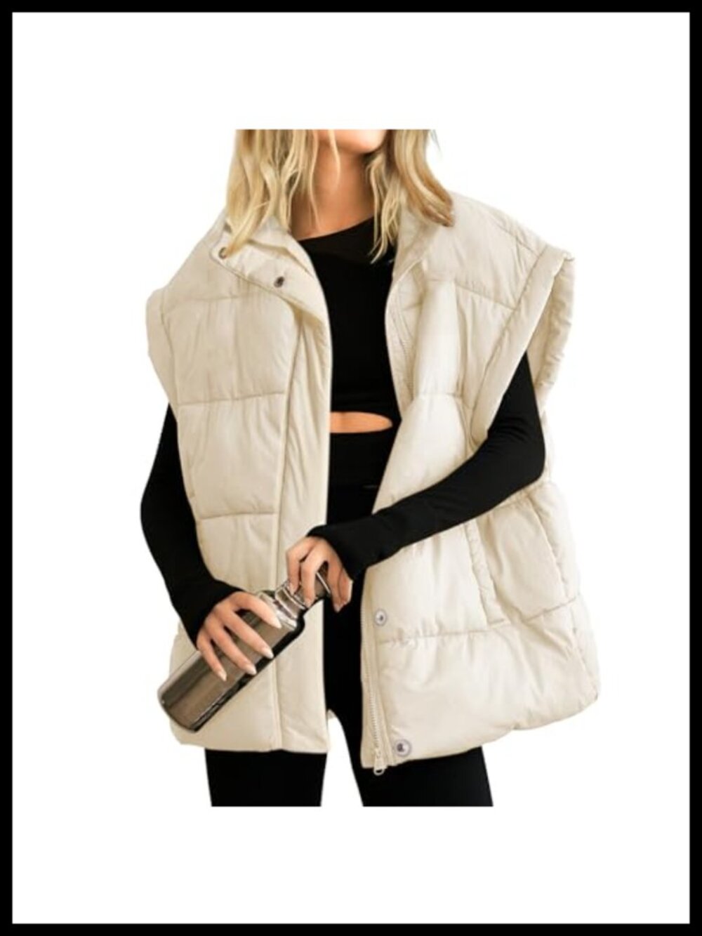 Oversized Quilted Puffer Vest Full Zip Sleeveless Warm Coat Outwear